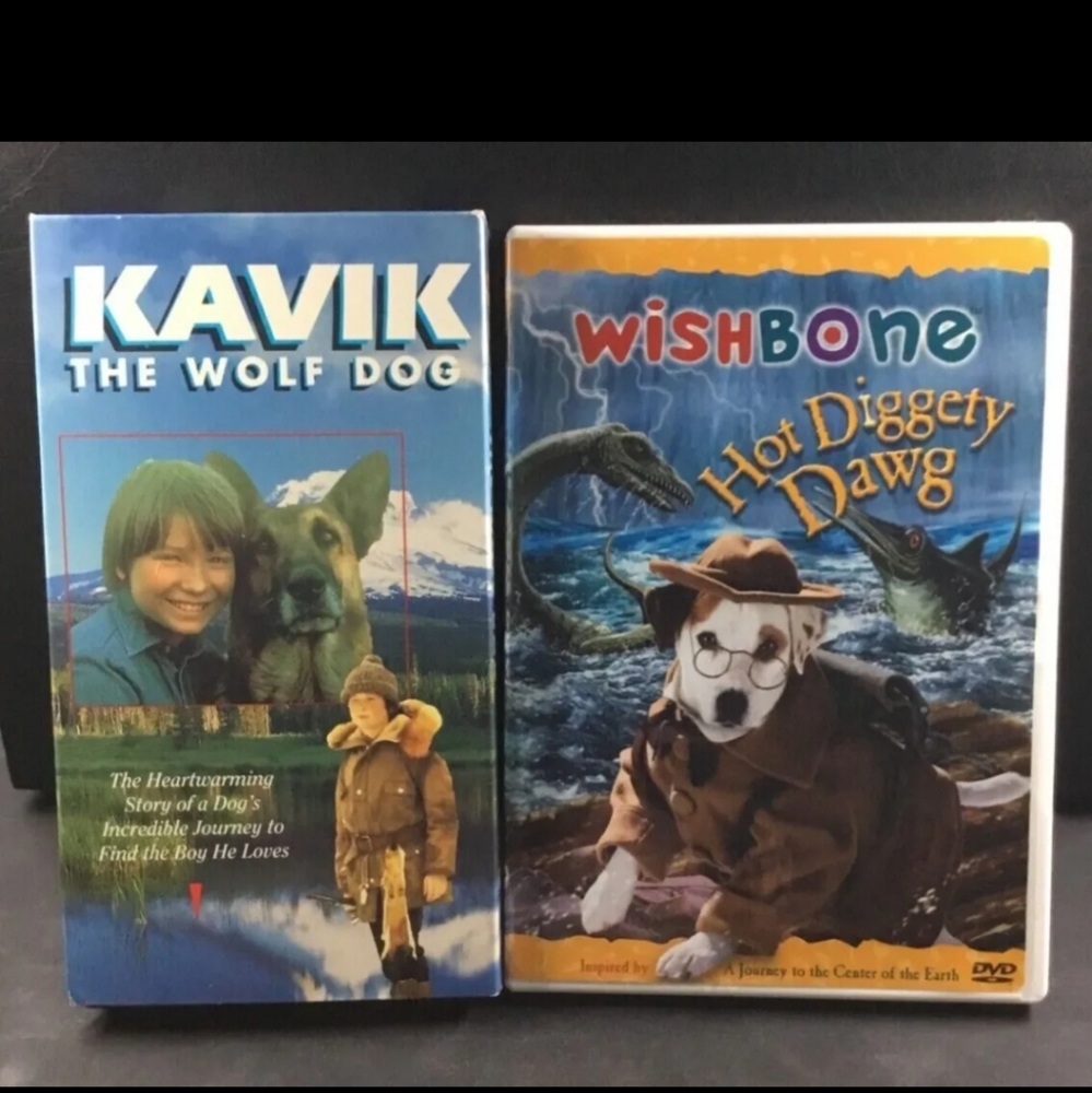 Dog Movie Lot - Kavik the Wolf Dog (VHS) / Wishbone Hot Diggity Dawg (DVD)